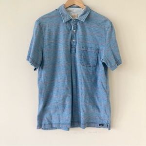 Faherty Polo Shirt Mens Large Blue Striped Short Sleeve Surf Beach Aloha